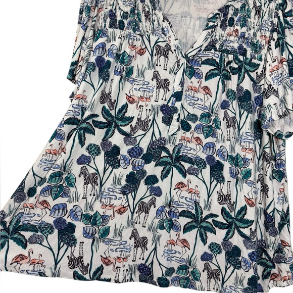 💥2/$15 Kim Rogers zebra flamingo palm tree short sleeve smocked yoke top size 2X - Picture 3 of 8